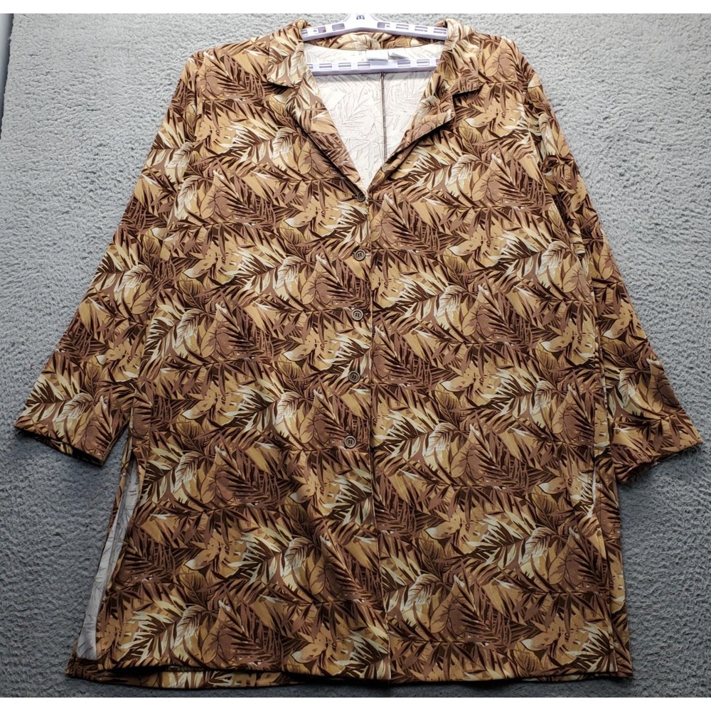 Roaman's Shirt Dress Womens 28W Multi Leaf Print‎ Stretch Collared Button Front